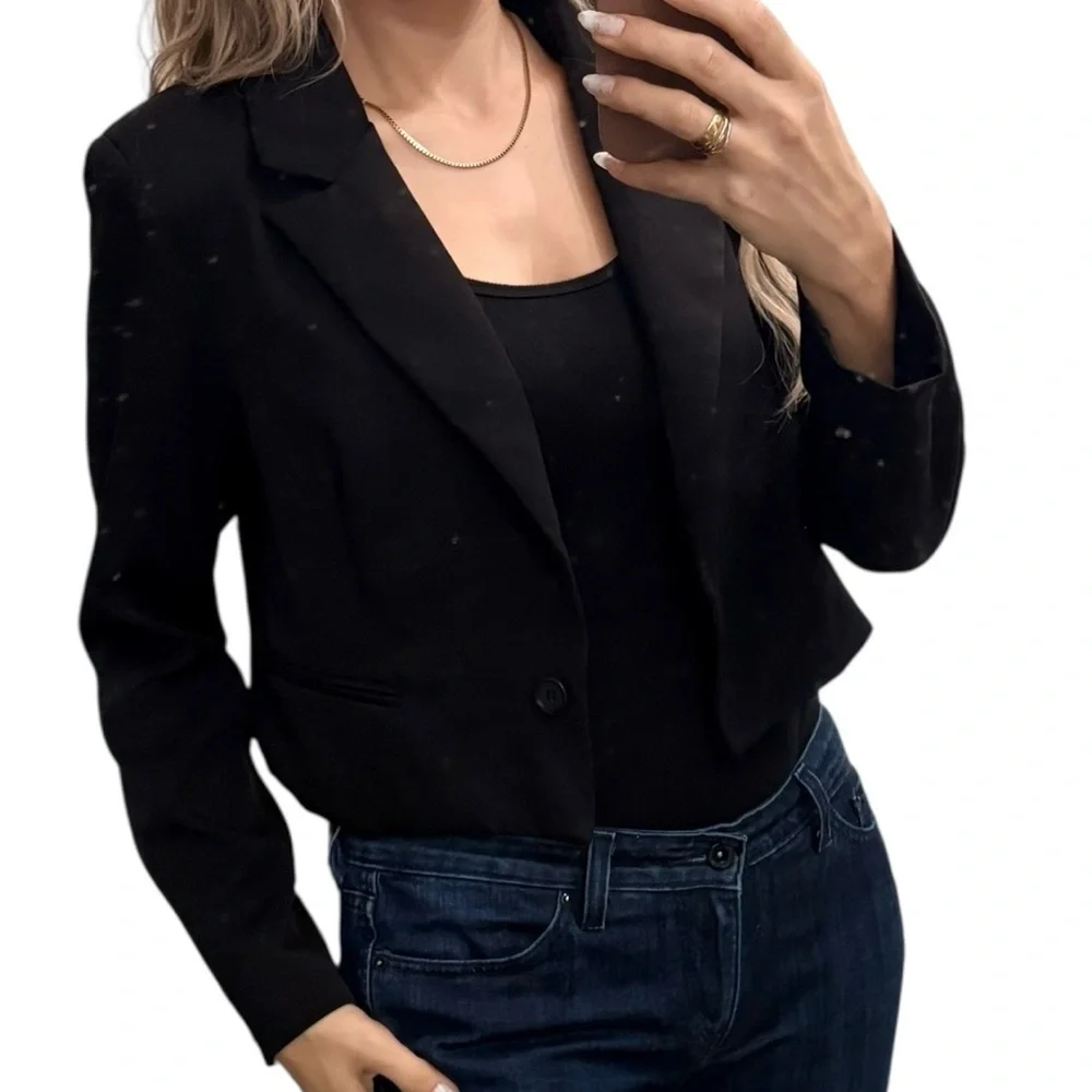 Cider Cropped Business Casual Open Front Long Sleeve Suit Work office blazer S